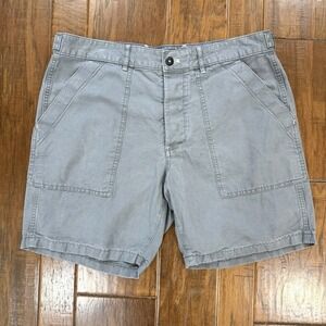 J.Crew Military Utility Linen Shorts Mens 35 Gray Button Fly Patch Sailor Preppy